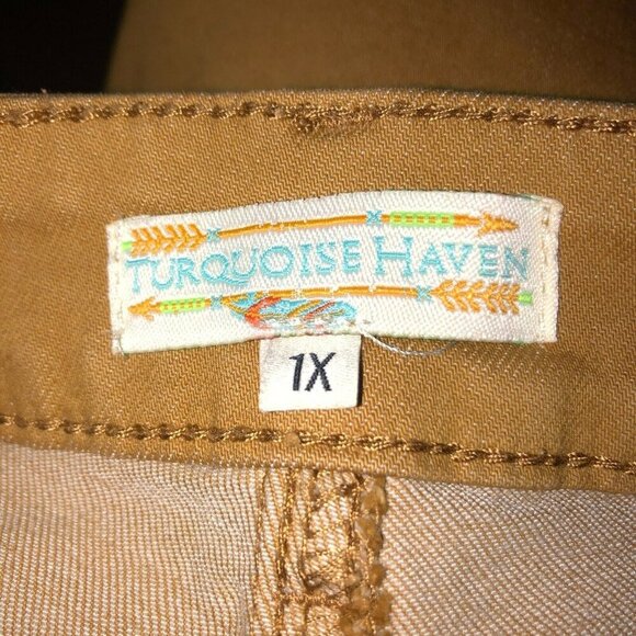 Turquoise Haven Size 1X Mustard Brown Distressed Frayed Hem Straight Jeans Pants - Picture 10 of 10